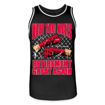 Muay Thai makes retirement great again - Men's Basketball Jersey - black/white - Front - AI Model Male 185 dark (185cm)