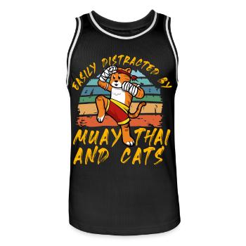 Facilement distrait par le Muay Thai et les chats - Maillot de basket Homme - noir/blanc - Devant - AI Model Male 185 dark (185cm)