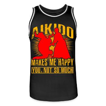 Aikido makes me happy you not so much - Men's Basketball Jersey - black/white - Front - AI Model Male 185 dark (185cm)