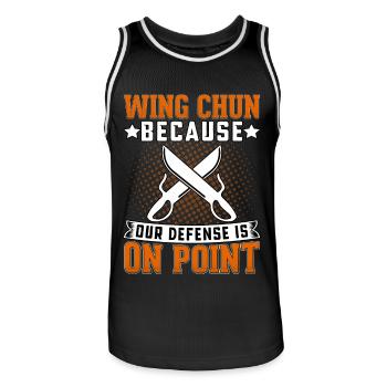 Wing Chun, weil unsere Verteidigung auf den Punkt ist - Männer Basketball-Trikot - Schwarz/Weiß - Vorne - AI Model Male 185 dark (185cm)