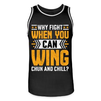 Pourquoi se battre quand on peut faire du wing chun et se détendre ? - Maillot de basket Homme - noir/blanc - Devant - AI Model Male 185 dark (185cm)