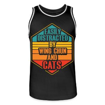 Leicht abgelenkt von Wing Chun und Katzen - Männer Basketball-Trikot - Schwarz/Weiß - Vorne - AI Model Male 185 dark (185cm)