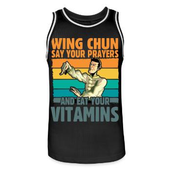 Wing Chun dit vos prières et mangez vos vitamines - Maillot de basket Homme - noir/blanc - Devant - AI Model Male 185 dark (185cm)