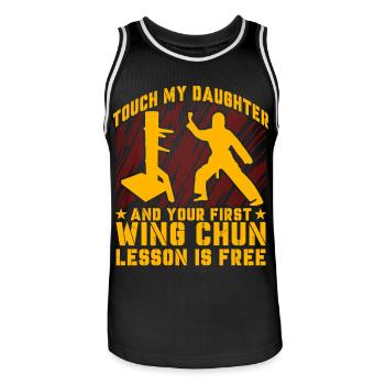 Touch my Daughter und deine erste Wing Chun Lektion - Männer Basketball-Trikot - Schwarz/Weiß - Vorne - AI Model Male 185 dark (185cm)