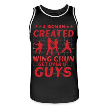 Une femme a créé le Wing Chun pour s’en remettre les gars - Maillot de basket Homme - noir/blanc - Devant - AI Model Male 185 dark (185cm)