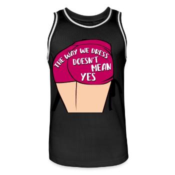 Die Art und Weise, wie wir uns kleiden, bedeutet nicht ja - Männer Basketball-Trikot - Schwarz/Weiß - Vorne - AI Model Male 185 dark (185cm)