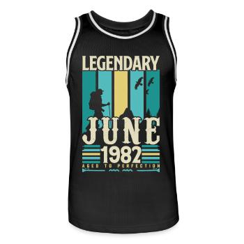 June 1982 Birthday Gift, Vintage June 1982. - Men's Basketball Jersey - black/white - Front - AI Model Male 185 dark (185cm)