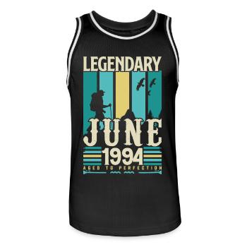 Juni 1994 Geburtstagsgeschenk, Jahrgang Juni 1994. - Männer Basketball-Trikot - Schwarz/Weiß - Vorne - AI Model Male 185 dark (185cm)