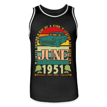 June 1951 Birthday Gift. June 1951 June 1951 - Men's Basketball Jersey - black/white - Front - AI Model Male 185 dark (185cm)