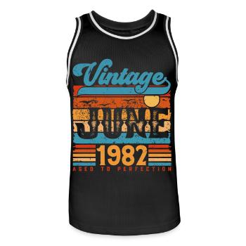 June 1982, Vintage Anniversary Gift June 1982. - Men's Basketball Jersey - black/white - Front - AI Model Male 185 dark (185cm)