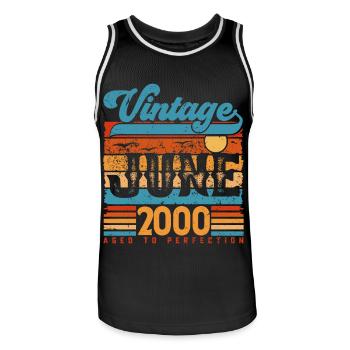 June 2000, Vintage Anniversary Gift June 2000. - Men's Basketball Jersey - black/white - Front - AI Model Male 185 dark (185cm)