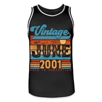 Juin 2001, Cadeau Anniversaire Vintage juin 2001. - Maillot de basket Homme - noir/blanc - Devant - AI Model Male 185 dark (185cm)