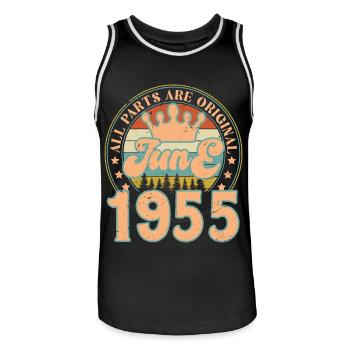 Juni 1955. Juni 1955 Geburtstagsgeschenk. Juni - Männer Basketball-Trikot - Schwarz/Weiß - Vorne - AI Model Male 185 dark (185cm)