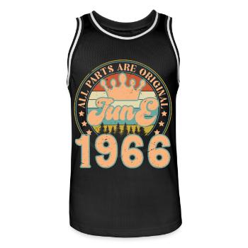June 1966. June 1966 Birthday Gift. June - Men's Basketball Jersey - black/white - Front - AI Model Male 185 dark (185cm)