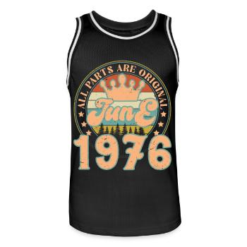 June 1976. June 1976 Birthday Gift. June - Men's Basketball Jersey - black/white - Front - AI Model Male 185 dark (185cm)