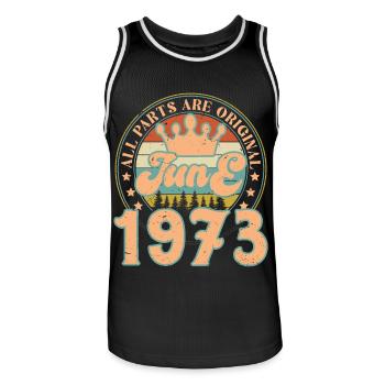 Juin 1973. Cadeau d’anniversaire juin 1973. June - Maillot de basket Homme - noir/blanc - Devant - AI Model Male 185 dark (185cm)