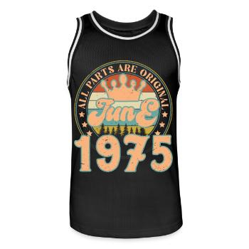 June 1975. June 1975 Birthday Gift. June - Men's Basketball Jersey - black/white - Front - AI Model Male 185 dark (185cm)