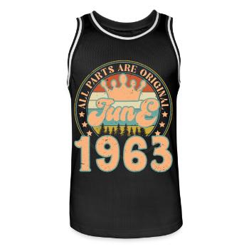 June 1963. June 1963 Birthday Gift. June - Men's Basketball Jersey - black/white - Front - AI Model Male 185 dark (185cm)