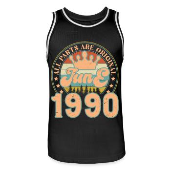 Juin 1990. Cadeau d’anniversaire juin 1990. June - Maillot de basket Homme - noir/blanc - Devant - AI Model Male 185 dark (185cm)