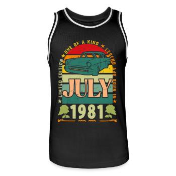 Geburtstagsgeschenk Juli 1981. - Männer Basketball-Trikot - Schwarz/Weiß - Vorne - AI Model Male 185 dark (185cm)