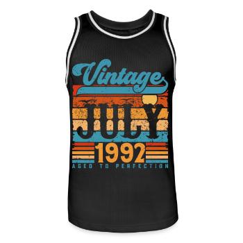 July 1992, July 1992 Birthday Gift. - Men's Basketball Jersey - black/white - Front - AI Model Male 185 dark (185cm)