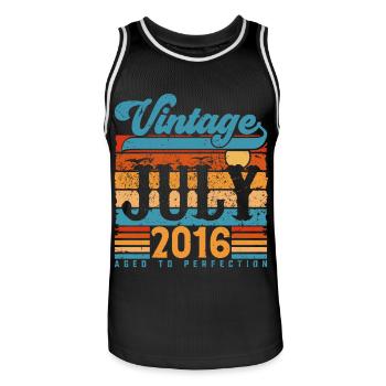 July 2016, July 2016 Birthday Gift. - Men's Basketball Jersey - black/white - Front - AI Model Male 185 dark (185cm)
