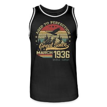 88 years old Aged to Perfection born March 1936 - Men's Basketball Jersey - black/white - Front - AI Model Male 185 dark (185cm)