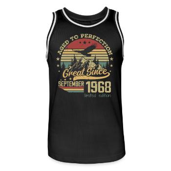 56 years old Aged to Perfection born: September 1968 - Men's Basketball Jersey - black/white - Front - AI Model Male 185 dark (185cm)