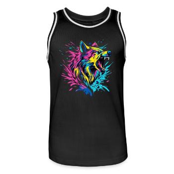 Wolf Wolfskopf Raubtier Wald Natur Wildnis Bunt - Männer Basketball-Trikot - Schwarz/Weiß - Vorne - AI Model Male 185 dark (185cm)
