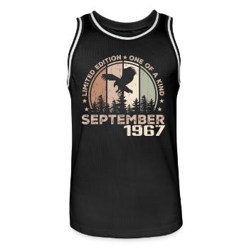 Unvergleichlich seit September 1967, 57. Jubiläum - Männer Basketball-Trikot - Schwarz/Weiß - Vorne - AI Model Male 185 dark (185cm)
