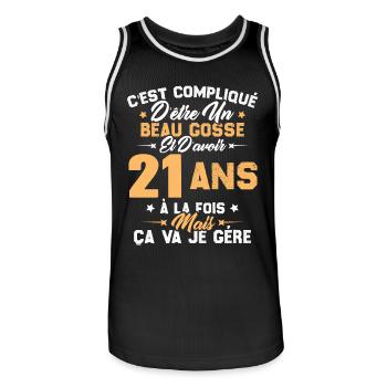 Cadeau d'anniversaire Beau gosse et d'avoir 21 ans - Maillot de basket Homme - noir/blanc - Devant - AI Model Male 185 dark (185cm)