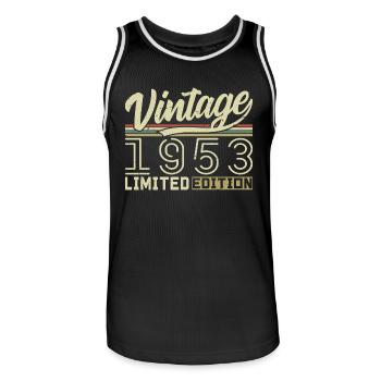 Legende seit 1953 Geboren 1953 Geburtstag 71 Jahre - Männer Basketball-Trikot - Schwarz/Weiß - Vorne - AI Model Male 185 dark (185cm)