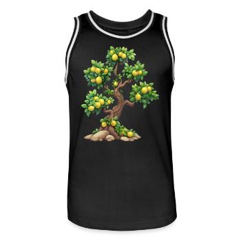 Citronnier, Idylle Naturelle, Rafraîchissement - Maillot de basket Homme - noir/blanc - Devant - AI Model Male 185 dark (185cm)