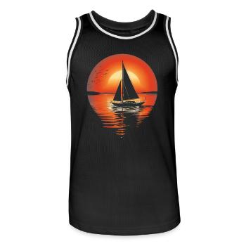 Sunset Sailboat and Birds - Men's Basketball Jersey - black/white - Front - AI Model Male 185 dark (185cm)