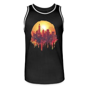 Stadt Skyline bei Sonnenuntergang - Männer Basketball-Trikot - Schwarz/Weiß - Vorne - AI Model Male 185 dark (185cm)