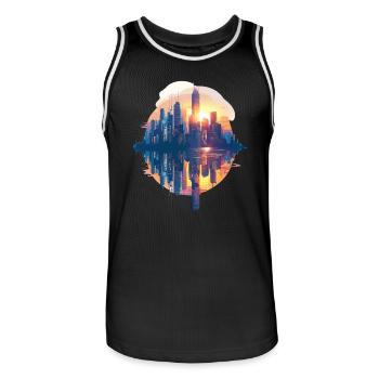 Coucher de soleil urbain aux couleurs pastel - Maillot de basket Homme - noir/blanc - Devant - AI Model Male 185 dark (185cm)