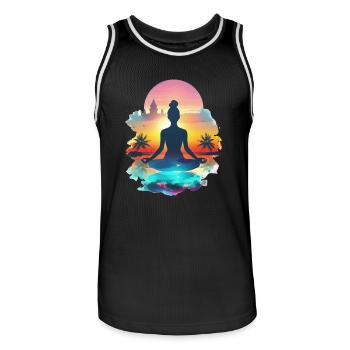 Méditation au paradis du coucher du soleil - Maillot de basket Homme - noir/blanc - Devant - AI Model Male 185 dark (185cm)