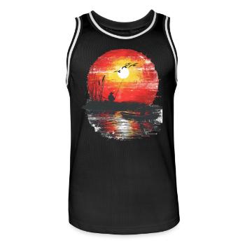 Sunset Angler Silhouette - Men's Basketball Jersey - black/white - Front - AI Model Male 185 dark (185cm)