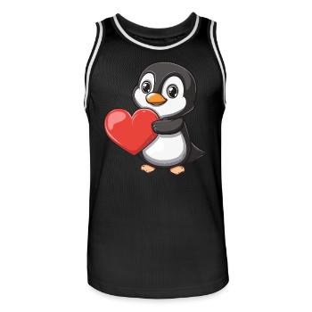 Cute Penguin Holding a Red Heart for Valentine's - Männer Basketball-Trikot - Schwarz/Weiß - Vorne - AI Model Male 185 dark (185cm)