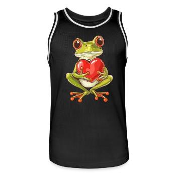 Adorable grenouille tenant un coeur avec de grands yeux et - Maillot de basket Homme - noir/blanc - Devant - AI Model Male 185 dark (185cm)