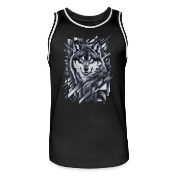 Wolf Artwork Geometric Shapes - Men's Basketball Jersey - black/white - Front - AI Model Male 185 dark (185cm)