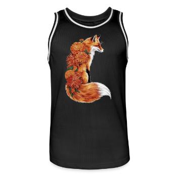 Fox Flowers, Animal Fox with Floral Print - Men's Basketball Jersey - black/white - Front - AI Model Male 185 dark (185cm)
