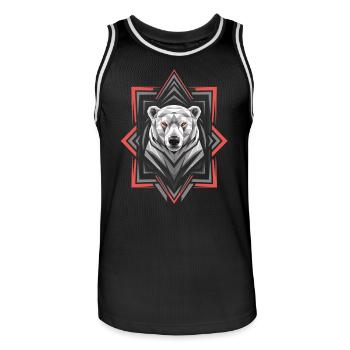 Geometric Polar Bear Head Artwork - Men's Basketball Jersey - black/white - Front - AI Model Male 185 dark (185cm)