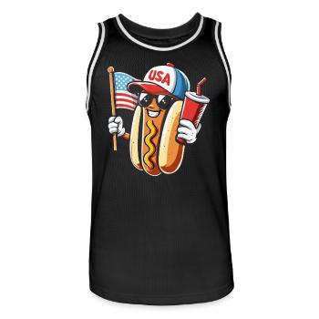 4th of July Hot Dog USA Flag and Drink - Men's Basketball Jersey - black/white - Front - AI Model Male 185 dark (185cm)
