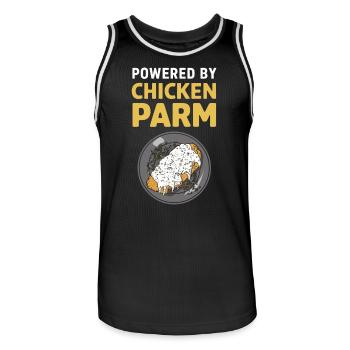 Powered By Chicken Parm Italienisches Essen - Männer Basketball-Trikot - Schwarz/Weiß - Vorne - AI Model Male 185 dark (185cm)