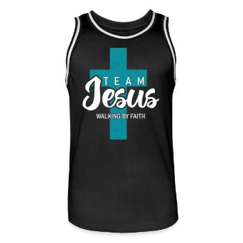 Équipe Jésus – Marcher par la foi pour les chrétiens - Maillot de basket Homme - noir/blanc - Devant - AI Model Male 185 dark (185cm)