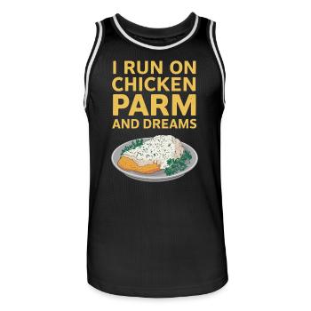 Ich Lebe Von Chicken Parm Und Träumen - Chicken - Männer Basketball-Trikot - Schwarz/Weiß - Vorne - AI Model Male 185 dark (185cm)
