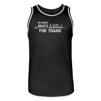 Mon cœur bat pour les trains Trainspotting - Maillot de basket Homme - noir/blanc - Devant - AI Model Male 185 dark (185cm)