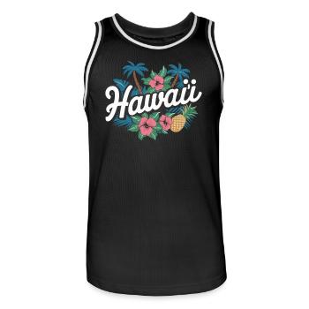 Hawaii Souvenir Tropische Blumen und Ananas - Männer Basketball-Trikot - Schwarz/Weiß - Vorne - AI Model Male 185 dark (185cm)