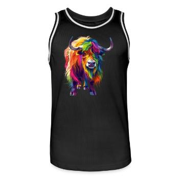 Bunter Yak: Farbenfrohes Kunstwerk - Männer Basketball-Trikot - Schwarz/Weiß - Vorne - AI Model Male 185 dark (185cm)